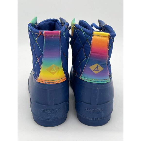 Sperry Quilted Rainbow Waterproof Duck Boots Kids Blue Gradient Lace Up - Picture 3 of 9